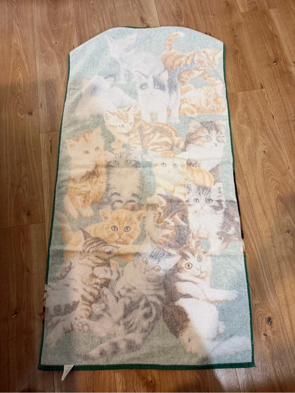 Vintage Hilasal Green Cat Print Towel - Cute Kittens Design
